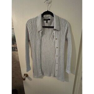 White House Black Market Ribbed Cardigan Sweater Gray Cashmere Blend Women S